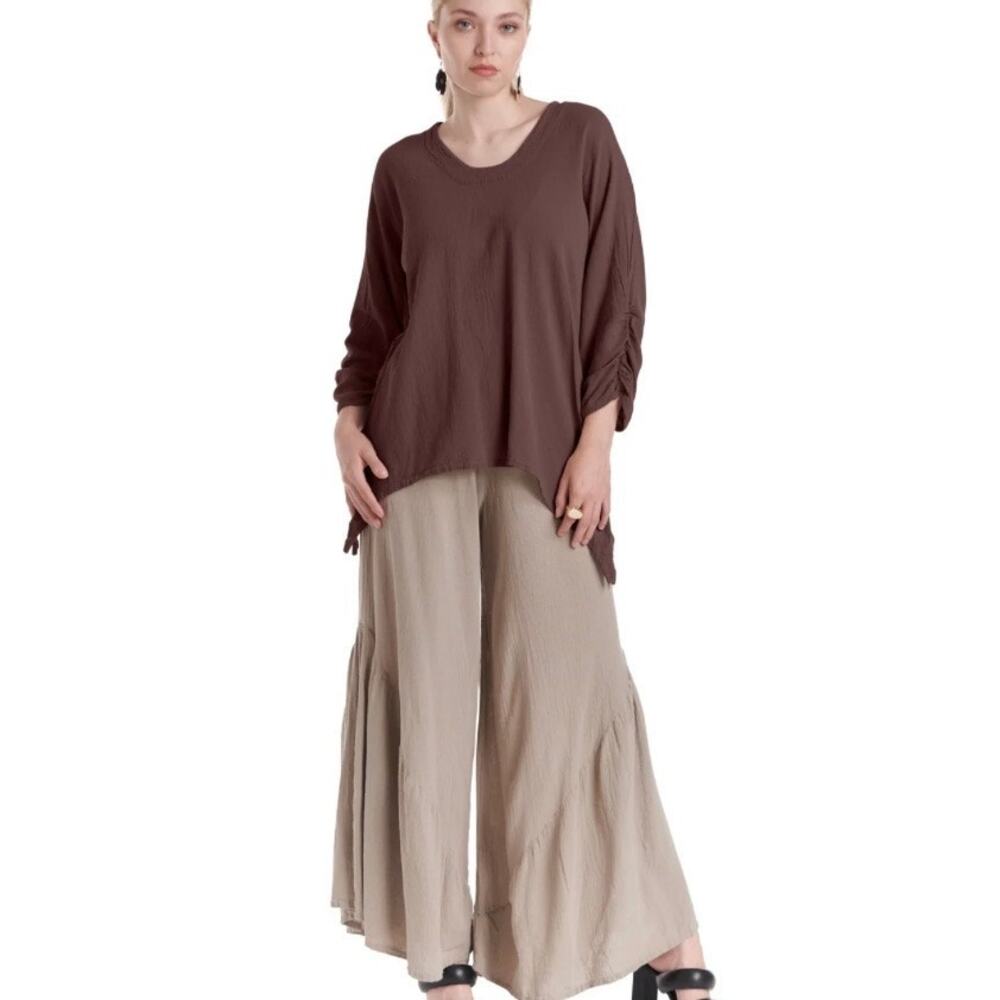 Oh My Gauze Arty Cotton Gauze Blouse Tunic Size L/XL Brown Beach Coastal Resort